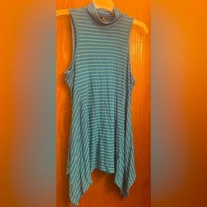Signature Studio Womens Blue Stripes Hi-Neck Tank Top SZ-L NWT